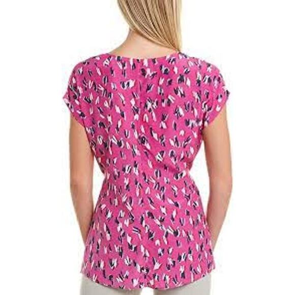 NIC+ZOE Cool Cat Printed V Neck Short Sleeve Blouse Size Large - Picture 2 of 9